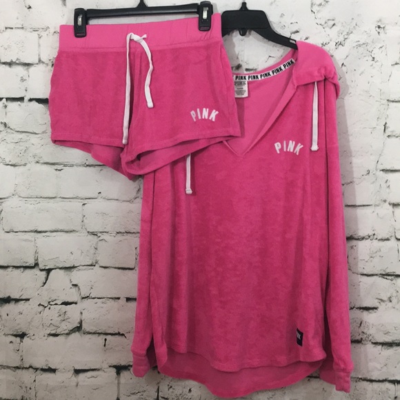 PINK Victoria's Secret Tops - VS Pink terry cloth shorts and hoodie